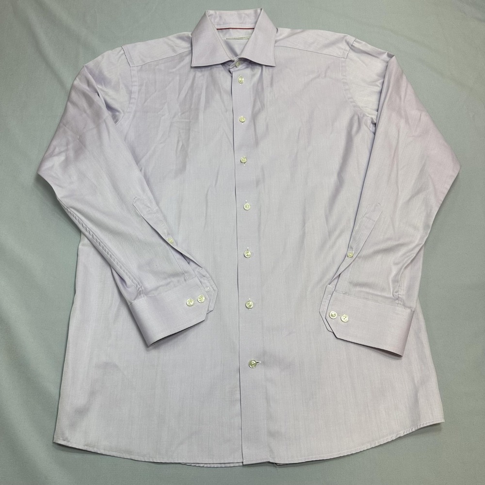 Eton Shirt Mens 16 34/35 Purple Herringbone Non Iron Contemporary Office Romania